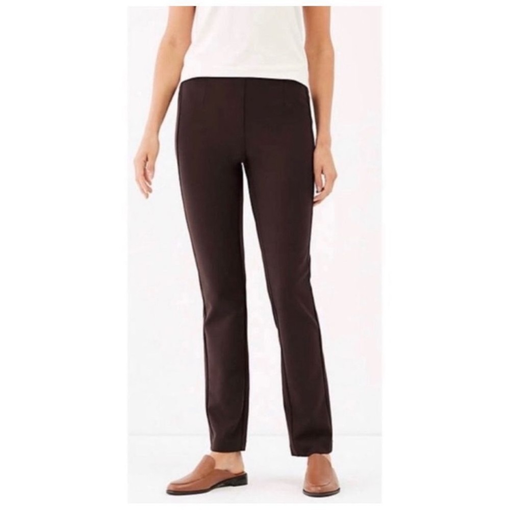 J. Jill Slim Leg Ponte Knit Brown Pull On Pants Back Hem Slit Size Medium